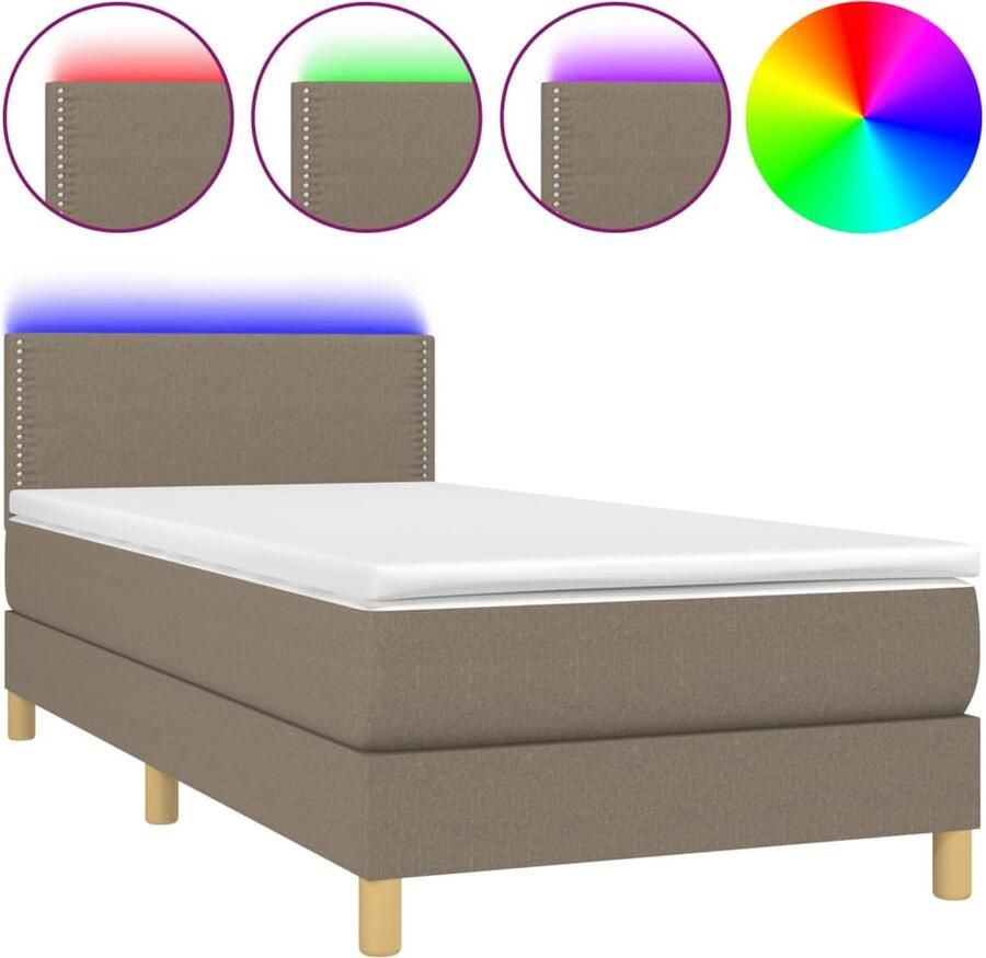 VidaXL Boxspring met matras en LED Stof Taupe Boxspring Led Lamp Verstelbare Hoofdbord Pocketveer Matras Huidgevend Topmatras Slaapcomfort Bedroom Decor - Foto 2