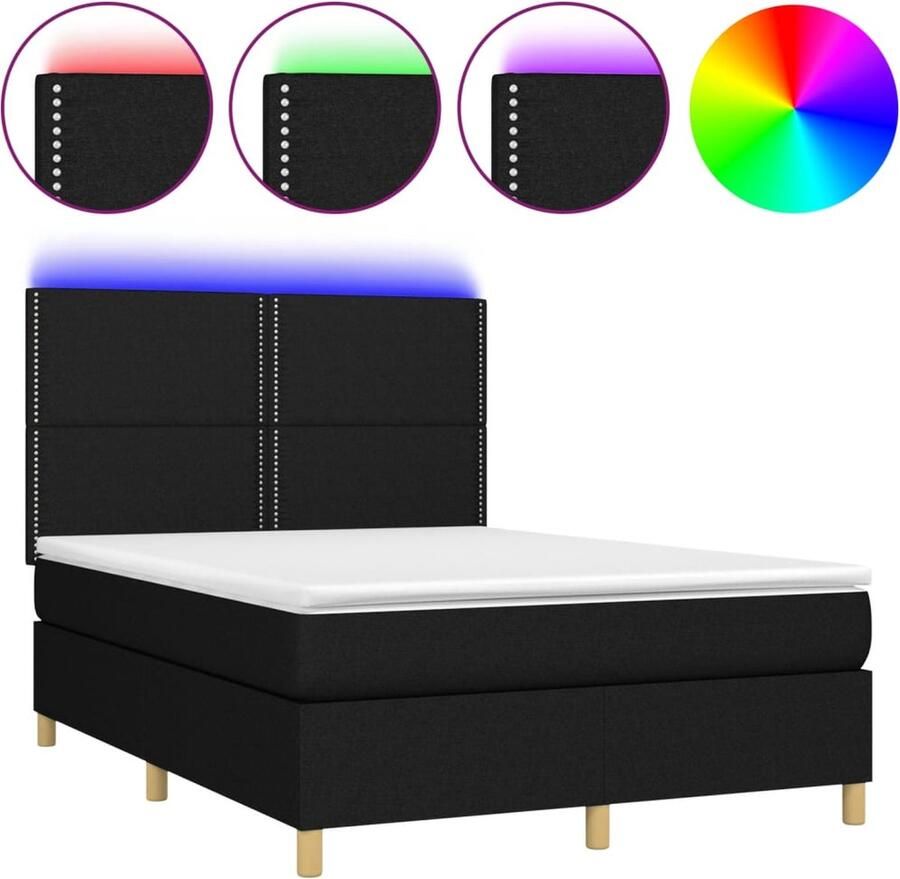 VidaXL Boxspring 140x190 cm Inclusief LED en Matras Boxspring Bed Led Bed Boxspring Met Led Slaapcomfort Nachtmeubilair Tweepersoonsbed Zwarte Boxspring Design Bed Moderne Slaapkamer - Foto 2