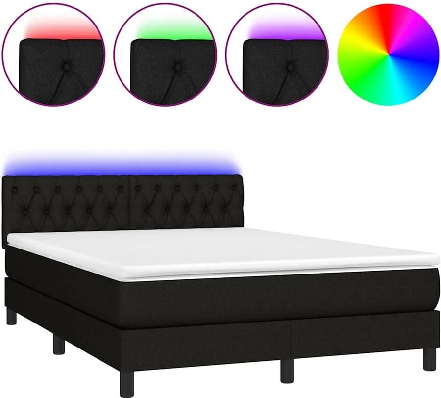 VidaXL -Boxspring-met-matras-en-LED-stof-zwart-140x200-cm - Foto 2
