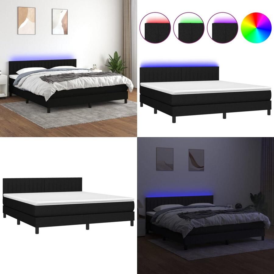 VidaXL Boxspring met matras en LED stof zwart 160x200 cm Boxspring Boxsprings Bed Slaapmeubel