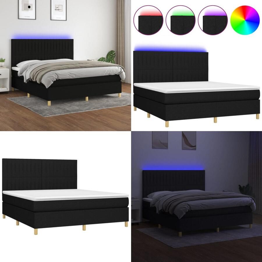 VidaXL Boxspring met matras en LED stof zwart 160x200 cm Boxspring Boxsprings Bed Slaapmeubel