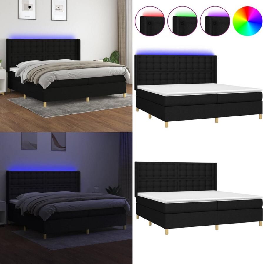 VidaXL Boxspring met matras en LED stof zwart 200x200 cm Boxspring Boxsprings Bed Slaapmeubel