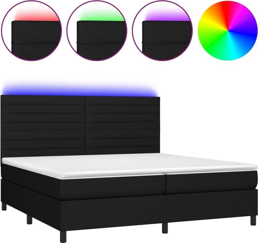 VidaXL -Boxspring-met-matras-en-LED-stof-zwart-200x200-cm