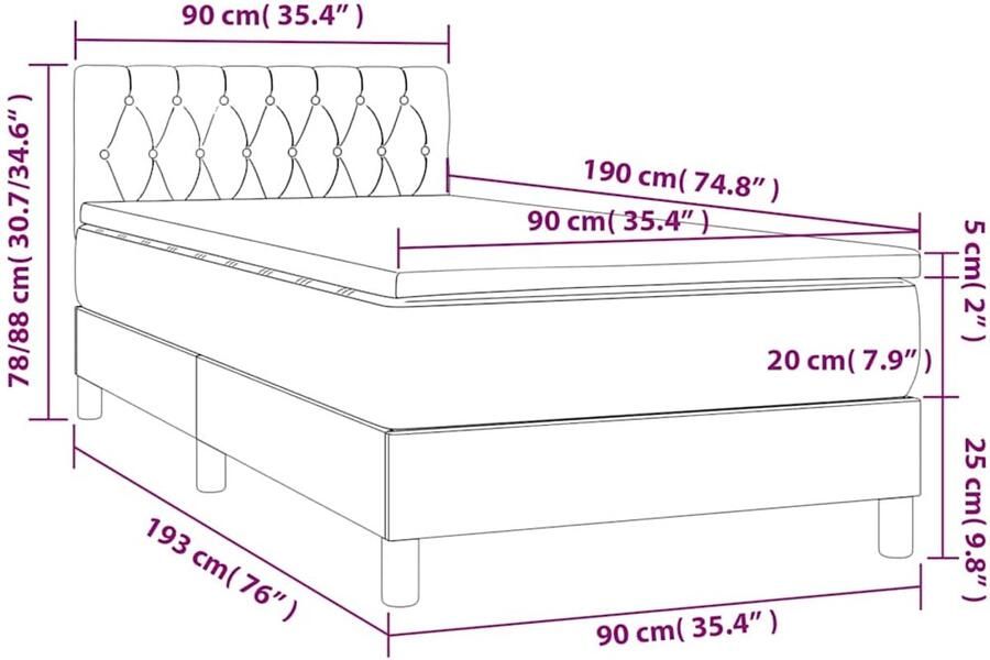 Vida XL Boxspring met matras en LED stof zwart 90x190 cm SKU: V3133119 - Foto 6