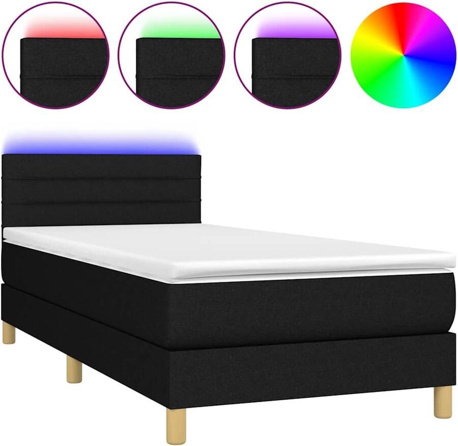 Vida XL Boxspring met matras en LED stof zwart 90x200 cm SKU: V3133127 - Foto 2