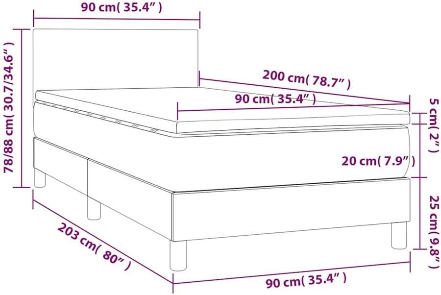 Vida XL Boxspring met matras en LED stof zwart 90x200 cm SKU: V3133687 - Foto 3