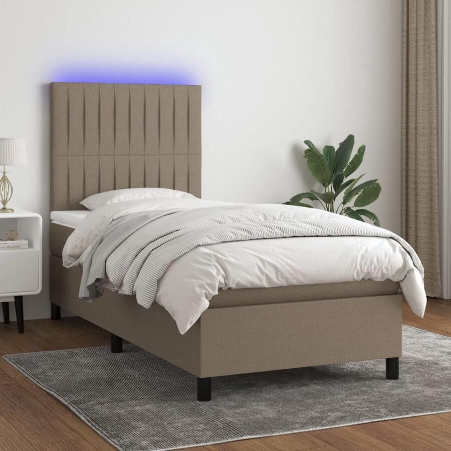 VidaXL Boxspring met matras en LED Taupe 100x200 cm Boxspring Bed Slaapcomfort Led Verlichting Adjustable Headboard Pocketveer Matras Taupec - Foto 2