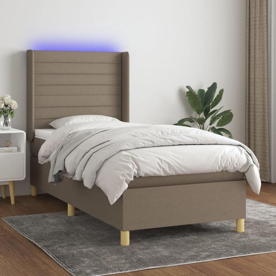 VidaXL Boxspring Met matras en LED Taupe 100x200 cm Boxspring Led Bed Slaapcomfort Pocketed Spring Mattress Taupe Kleuren Frame Bed Hoofdbord Slaapkamers - Foto 2