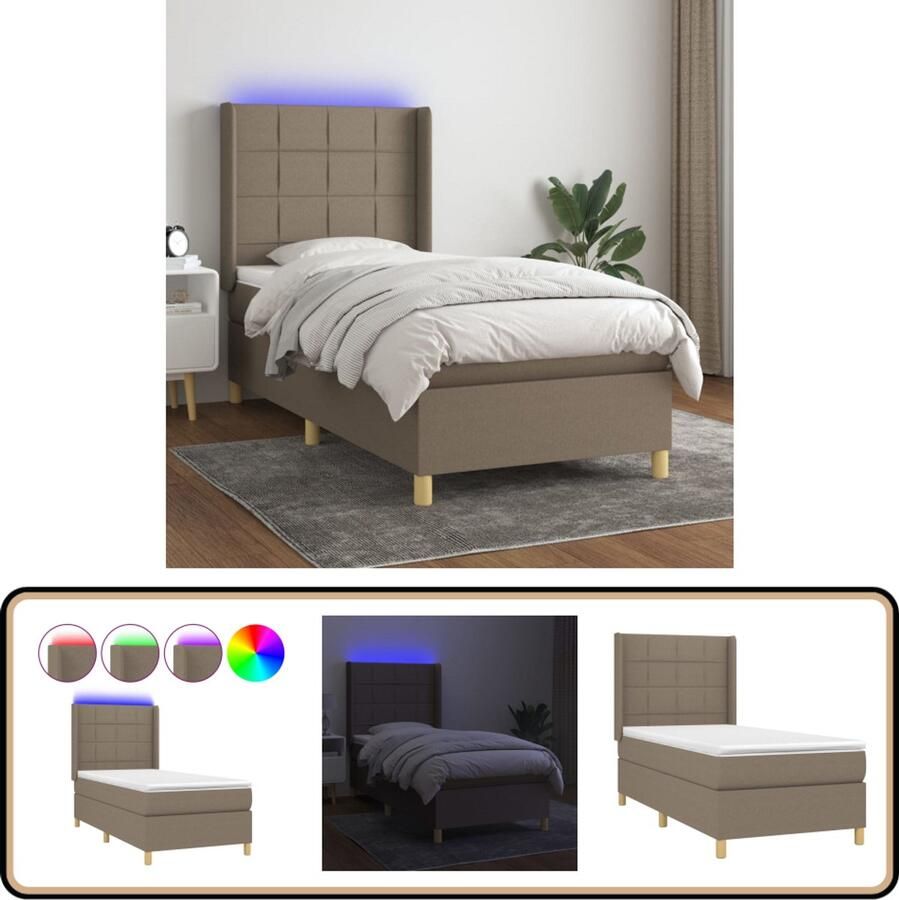 VidaXL Boxspring met matras en LED Taupe 100x200 cm Boxspring Led Boxspring Verstelbare Boxspring Frame Slaapcomfort