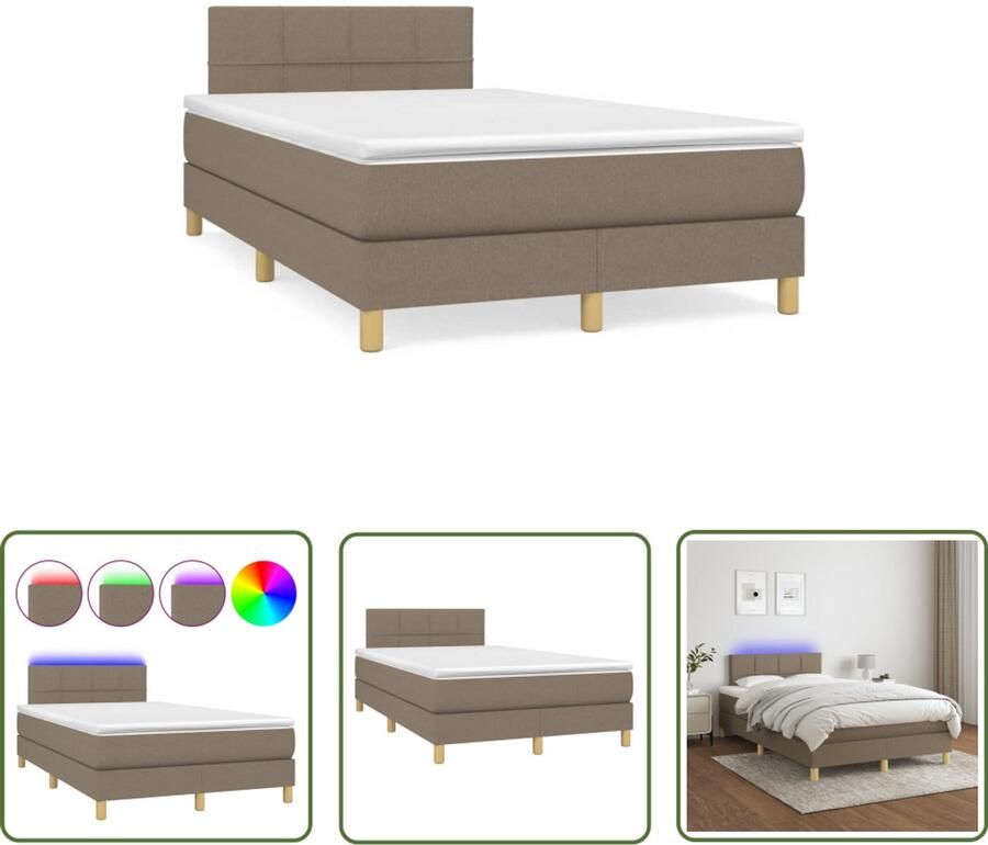 VidaXL Boxspring met matras en LED Taupe 120x190 cm Boxspring Tweepersoonsbed Led Lamp Slaapcomfort Taupe - Foto 2