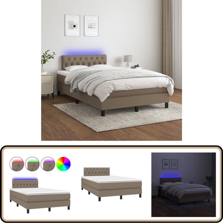 VidaXL Boxspring met matras en LED Taupe 120x200 cm Boxspring Led Boxspring Nachtmeubilair Slaapcomfort Pocketed Spring Mattress Frame Bed Hoofdboard Taupec