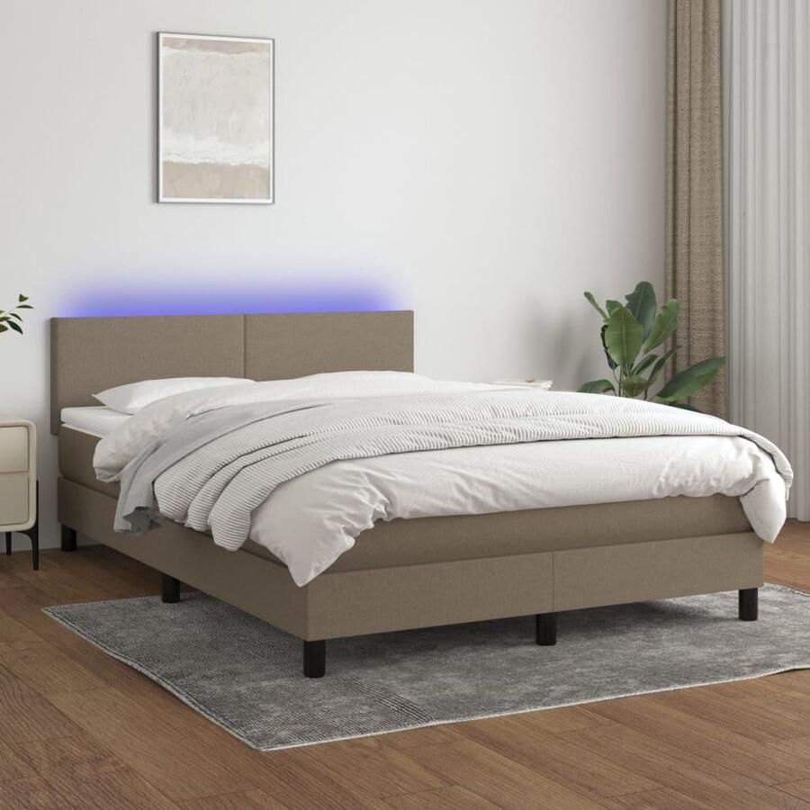 VidaXL Boxspring met matras en LED Taupe 140x200 cm Boxspring Led Bed Pocketveer Matras Taupe Bed Slaapcomfort Boxspring Frame Hoofdbord Bedroom Furniture - Foto 4