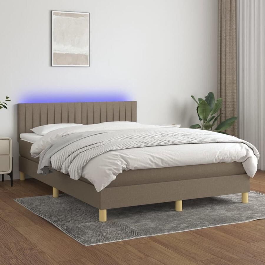 VidaXL Boxspring met matras en LED Taupe 140x200 cm Boxspring Led Boxspring Met Led Slaapcomfort Pocketed Veren Taupecalor Tweepersoonsbed Slaapkamers - Foto 2