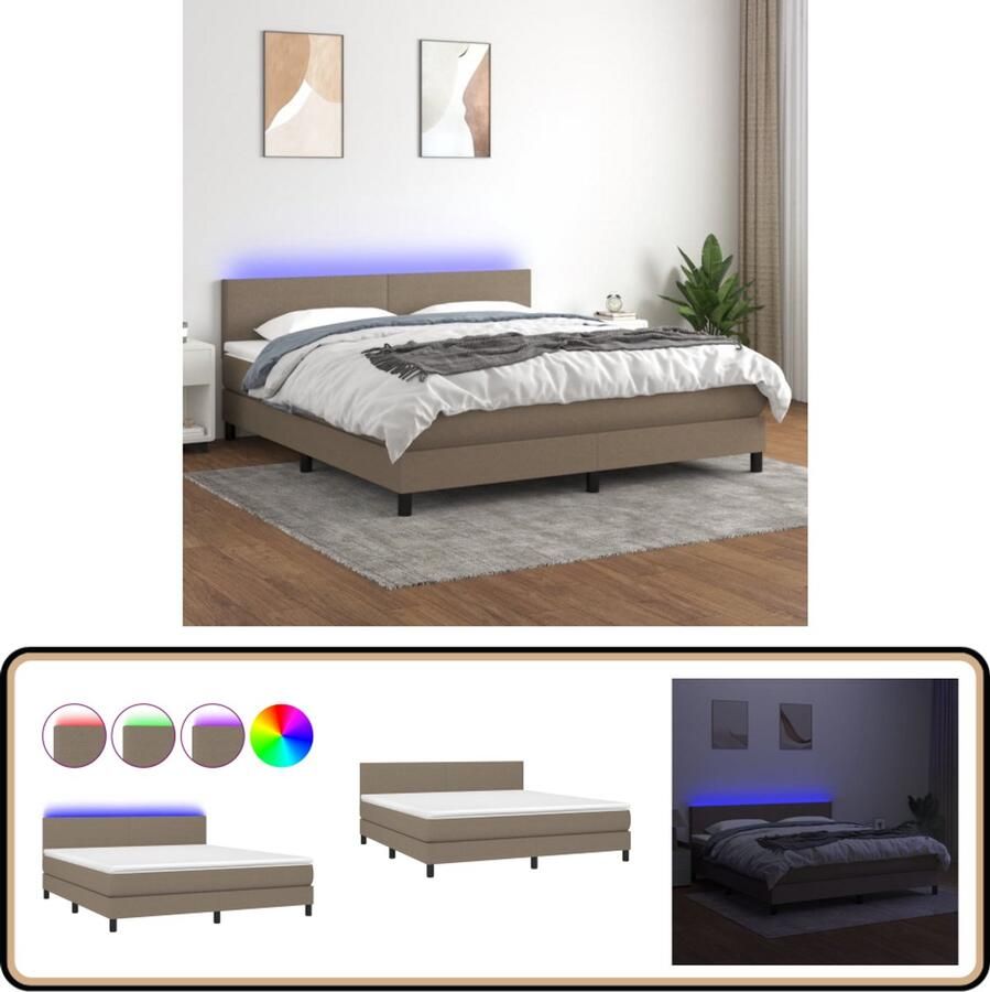VidaXL Boxspring met matras en LED Taupe 180x200 cm Boxspring Bed Led Bed Taupe Bed Boxspring Frame Slaapcomfort Bedroom Furniture King Size Bed