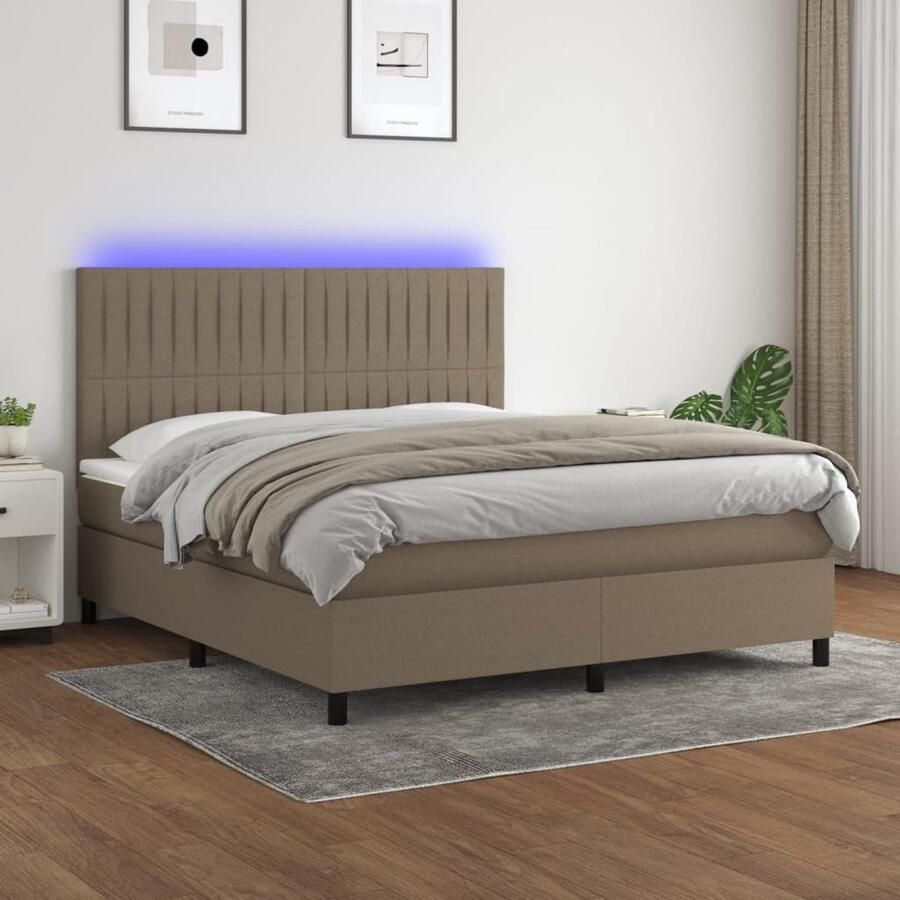 VidaXL Boxspring met matras en LED Taupe 180x200 cm Boxspring Led Bed Slaapcomfort Pocketed Spring Mattress Adjustable Headboard Taupe - Foto 2