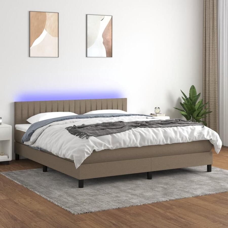 VidaXL Boxspring met matras en LED Taupe 180x200 cm Boxspring Led Lamp Slaapcomfort Taupecleur Tweepersoonsbed Pocketed Veren - Foto 2