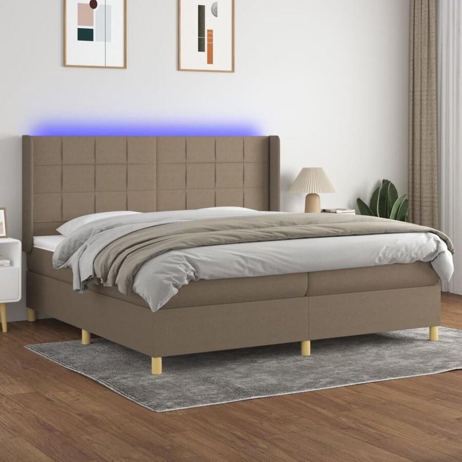 VidaXL Boxspring met matras en LED Taupe 200x200 cm Boxspring Bed Slaapcomfort Led Verlichting Pocketed Veren Matras Adjustable Headboard Taupec - Foto 2