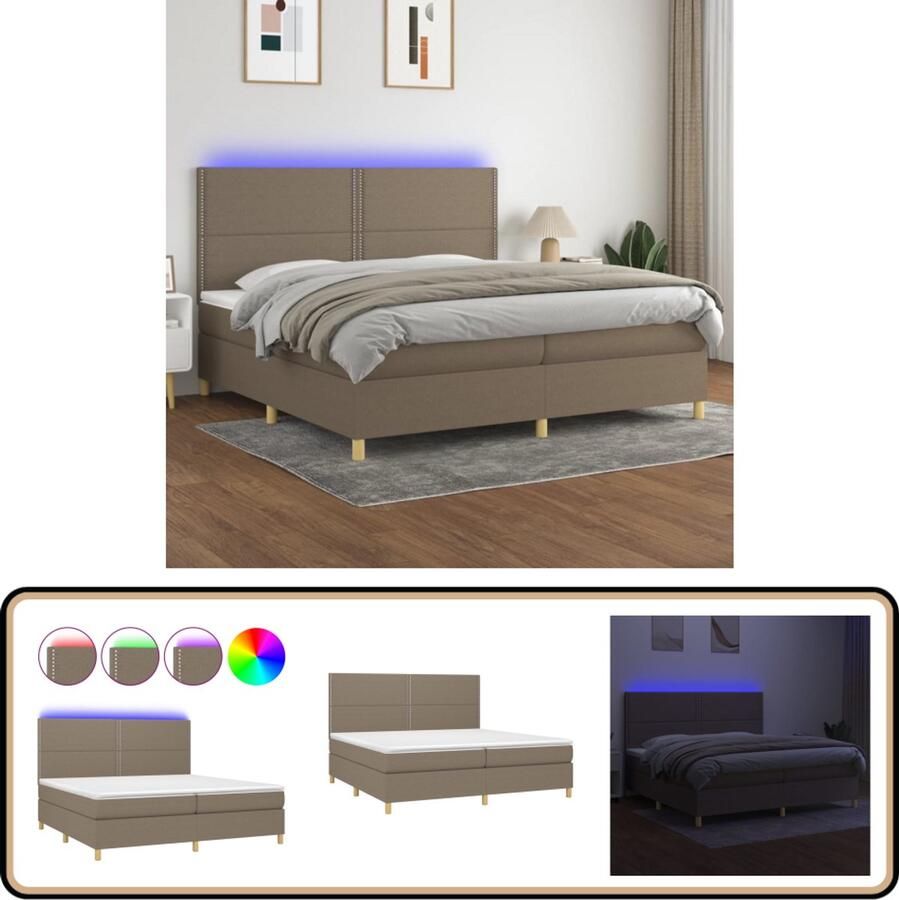 VidaXL Boxspring met matras en LED Taupe 200x200 cm Boxspring Led Bed Pocketveer Matras Taupe Bed Slaapcomfort Hoofdbord Bedroom Furniture