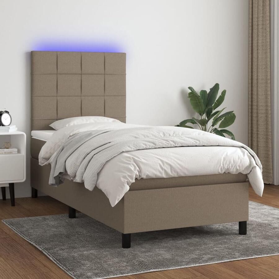 VidaXL Boxspring met matras en LED Taupe 80x200 cm Boxspring Bed Led Bed Pocketveer Matras Taupe Bed Slaapcomfort Huidgevriendelijk Adjustable Headboard - Foto 3