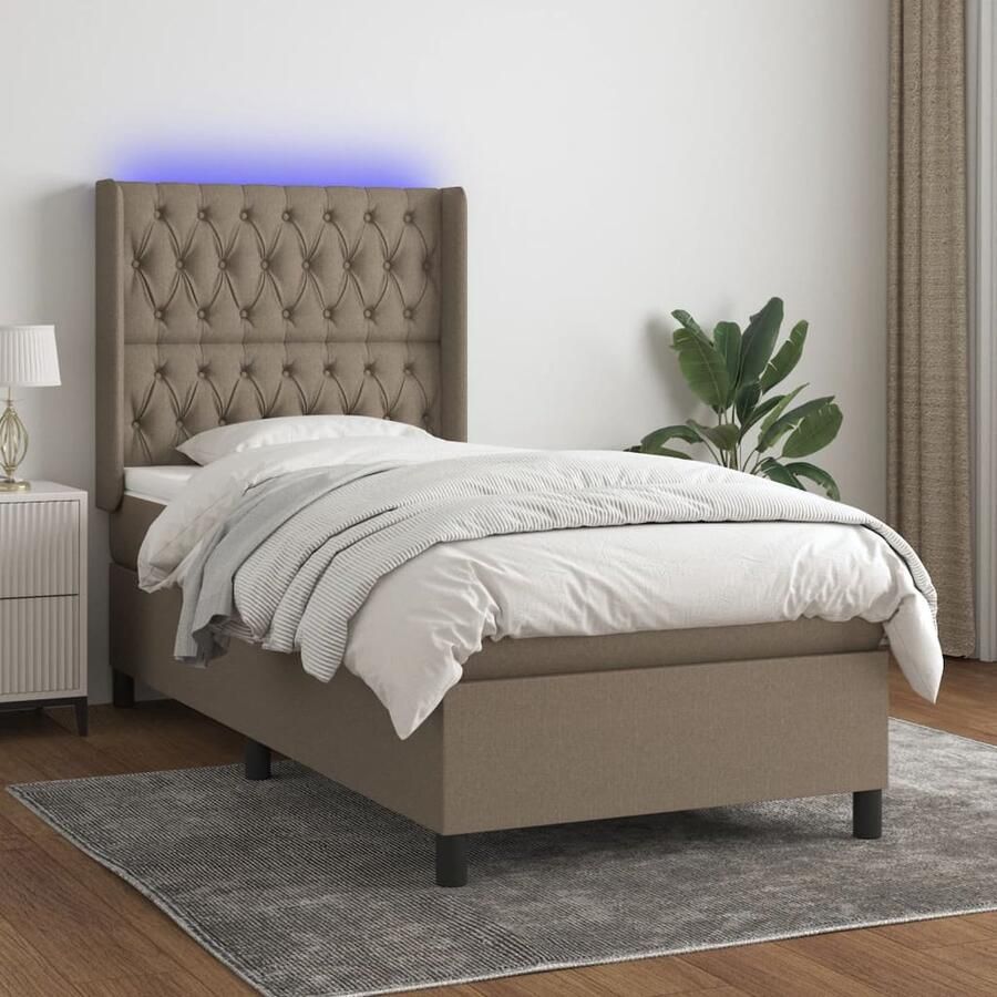 VidaXL Boxspring met matras en LED Taupe 80x200 cm Boxspring Bed Slaapcomfort Led Verlichting Pocketed Veren Matras Taupe Kleuren Adjustable Headboard - Foto 2