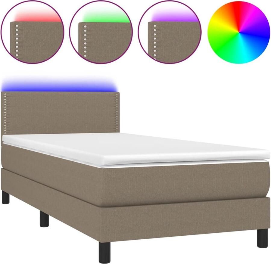 VidaXL Boxspring met matras en LED Taupe 90x190 cm Boxspring Led Bed Frame Bed Tweepersoonsbed Slaapcomfort Pocketed Spring Mattress Taupec - Foto 3