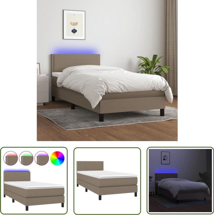 VidaXL Boxspring met matras en LED Taupe 90x190 cm Boxspring Led Bed Frame Bed Tweepersoonsbed Slaapcomfort Pocketed Spring Mattress Taupec - Foto 2
