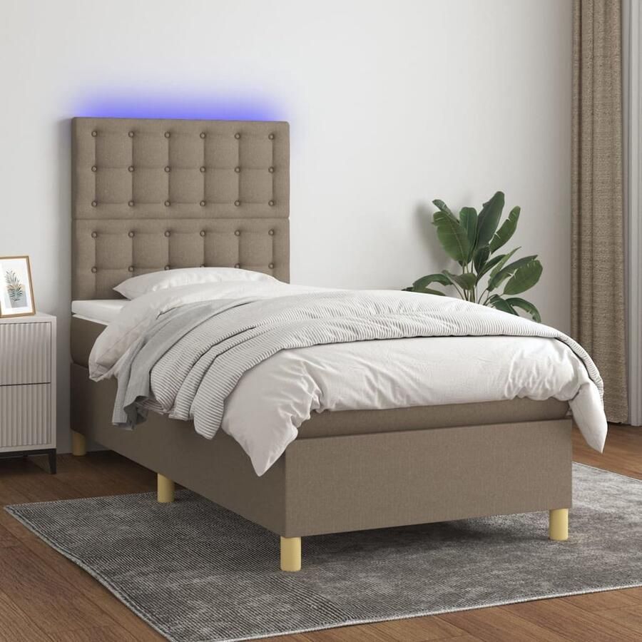 VidaXL Boxspring met matras en LED Taupe 90x190 cm Boxspring Led Bed Tweepersoonsbed Slaapcomfort Taupecouleur Pocketed Verenmatras Frame Bed Headboard - Foto 3