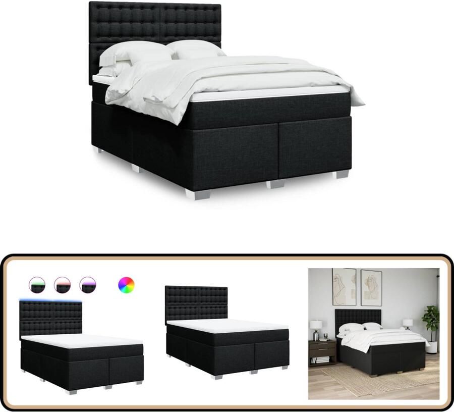 VidaXL Boxspring Met matras en LED-verlichting 140x200 cm Boxspring Boxspringbed Matras Tweepersoonsbed Slaapkamermeubel