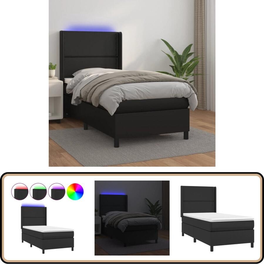 VidaXL Boxspring met matras en LED Zwart 100x200 cm Boxspring Slaapcomfort Led Lamp Kunstleder Hoofdbord Matras Bedroom Furniture