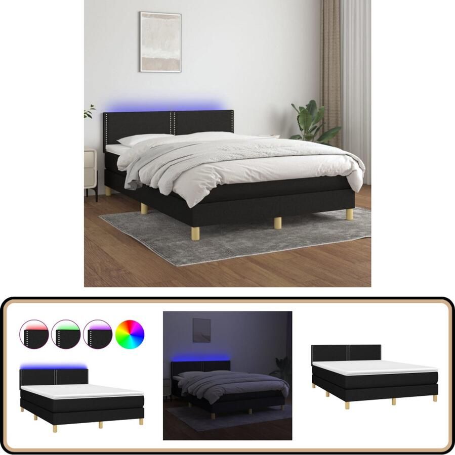VidaXL Boxspring 140x200 cm Zwart Inclusief LED Boxspring Led Verlichting Slaapcomfort Slaapkamers Design Meubilair Zware Boxspring Groot Formaat