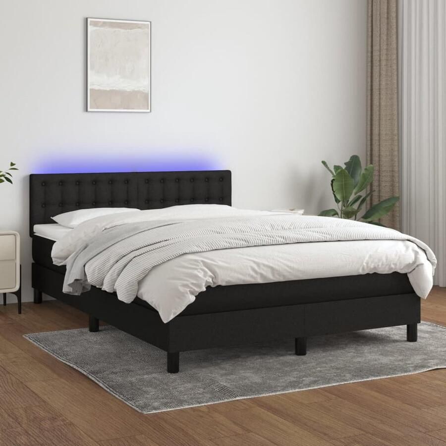 VidaXL Boxspring met matras en LED Zwart 140x190 cm Boxspring Led Lamp Boxspring Frame Slaapcomfort Pocketed Spring Mattress Hoofdbord Tweepersoonsbed - Foto 2