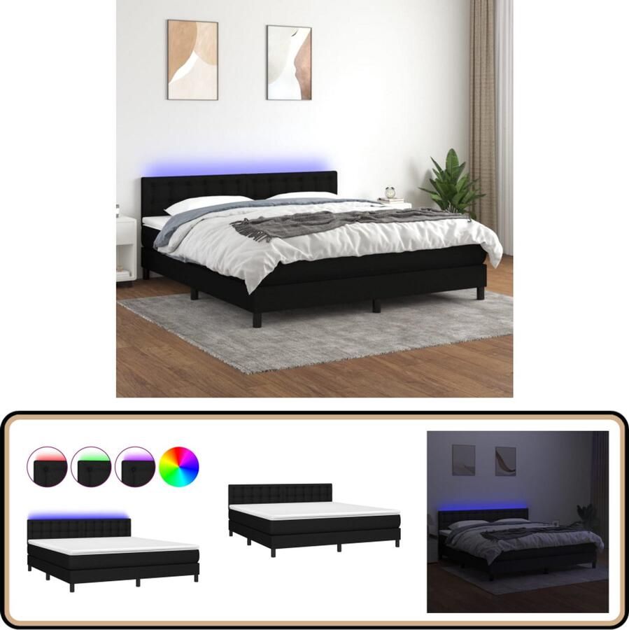 VidaXL Boxspring Met matras en LED Zwart 160x200 cm Boxspring Led Verlichting Verstelbare Hoofdbord Pocketvering Matras Huidgevend Topmatras