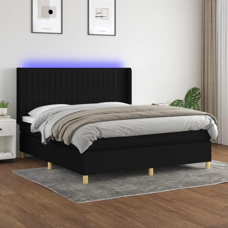 VidaXL Boxspring met Matras en LED Zwart 180x200 cm Boxspring Led Boxspring Met Led Pocketvering Boxspring 180x200 Zwarte Boxspring Slaapcomfort - Foto 2