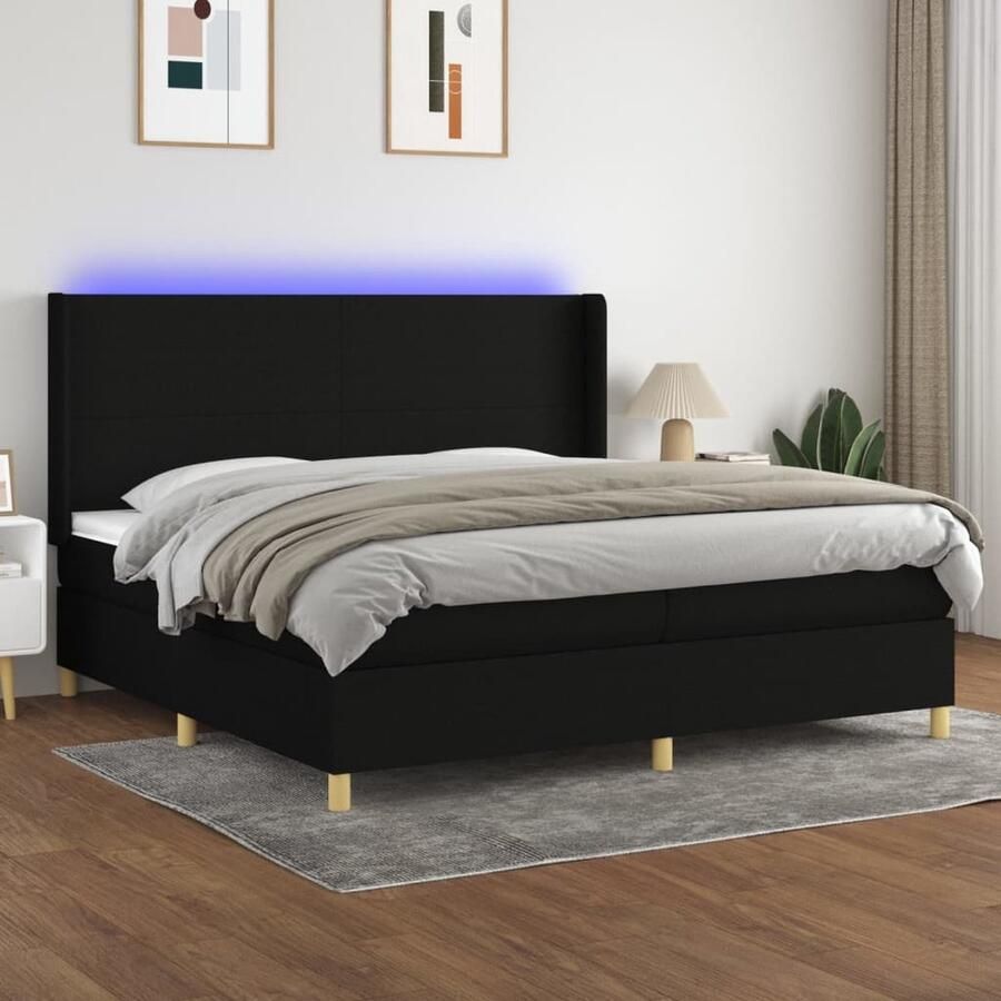 VidaXL Boxspring met matras en LED Zwart 200x200 cm Boxspring Bed Slaapcomfort Led Verlichting Verstelbare Hoofdbord Pocketvering Matras Huidgevend Topmatras - Foto 2