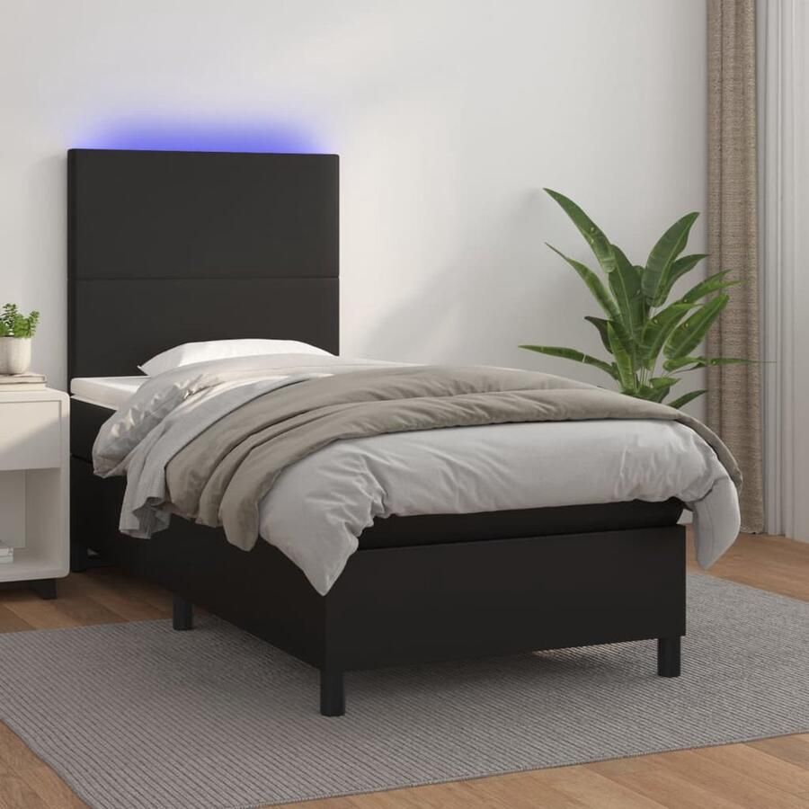 VidaXL Boxspring Kunstleer Zwart 90x200 cm LED Boxspring Led Boxspring Zwarte Boxspring Kunstleder Boxspring Tweepersoons Boxspring Slaapcomfort Slaapkamers - Foto 2
