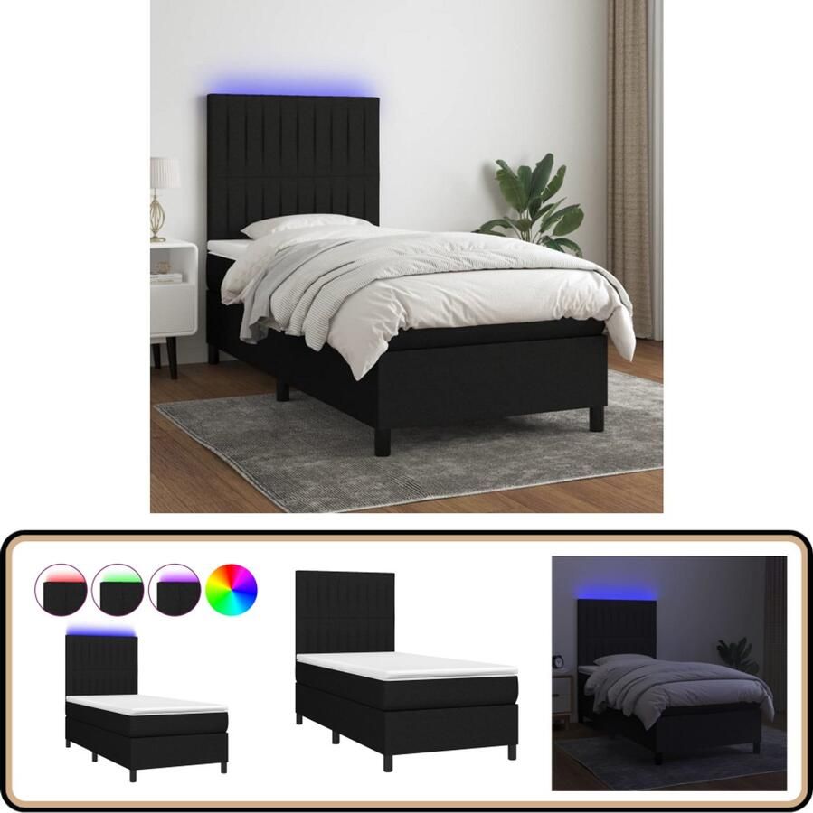 VidaXL Boxspring met matras en LED Zwart 90x190 cm Boxspring Bed Led Bed Boxspring Slaapcomfort Pocketed Spring Mattress
