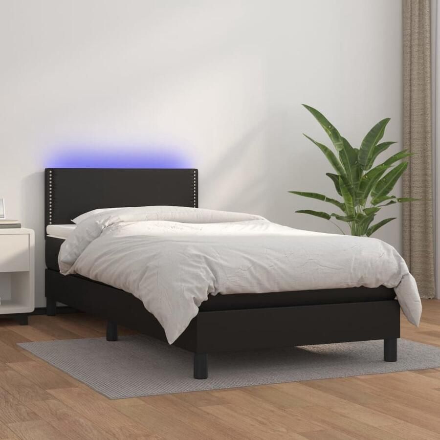 VidaXL Boxspring Met matras en LED Zwart 90x190 cm Boxspring Led Boxspring Kunstleder Bed Verstelbare Hoofdbord Pocketveer Matras Slaapcomfort - Foto 2