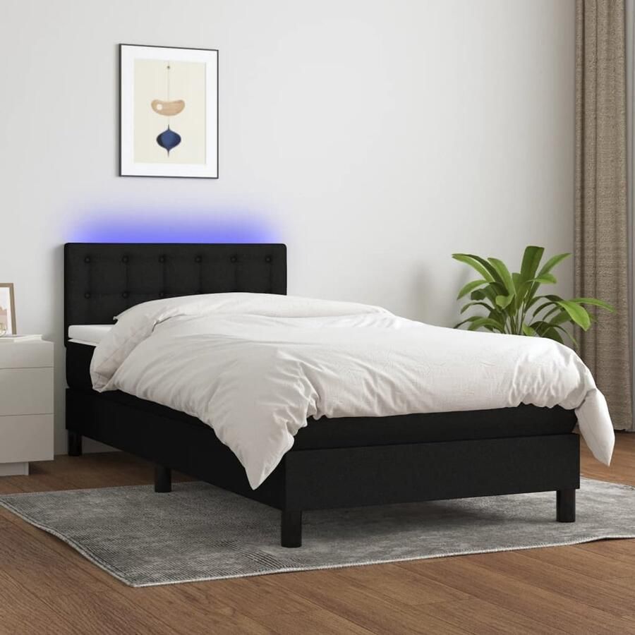 VidaXL Boxspring met matras en LED Zwart 90x200 cm Boxspring Led Boxspring Met Led Pocketveer Matras Elektrisch Hoofdbord Slaapcomfort Zware Boxspring Design Boxspring Zwarte Boxspring - Foto 2