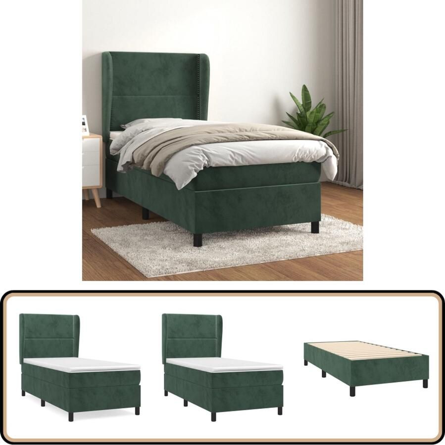 VidaXL Boxspring met matras Fluweel 100x200 cm Boxspringbed Fluweel Bed Donkere Groene Bedden Tweepersoons Bed Boxspring Pocketvering Matras Middenhard Matras