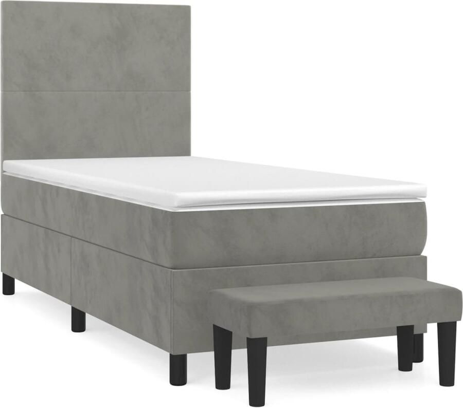 VidaXL Boxspring met matras Fluweel 100x200 cm Boxspringbed Fluweel Bed Pocketveer Matras Middenhard Matras Grijs Bed Tweepersoons Bed Boxspring Set - Foto 2