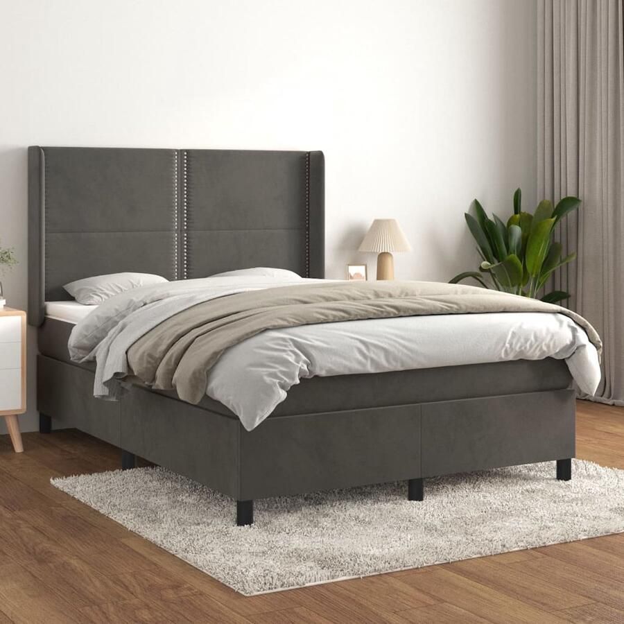VidaXL Boxspring met matras Fluweel 140x200 cm Boxspring Bed Fluweel Bed Donkere Kleuren Bed Slaapcomfort Boxspring Kopen Tweepersoons Bed King Size Bed - Foto 2