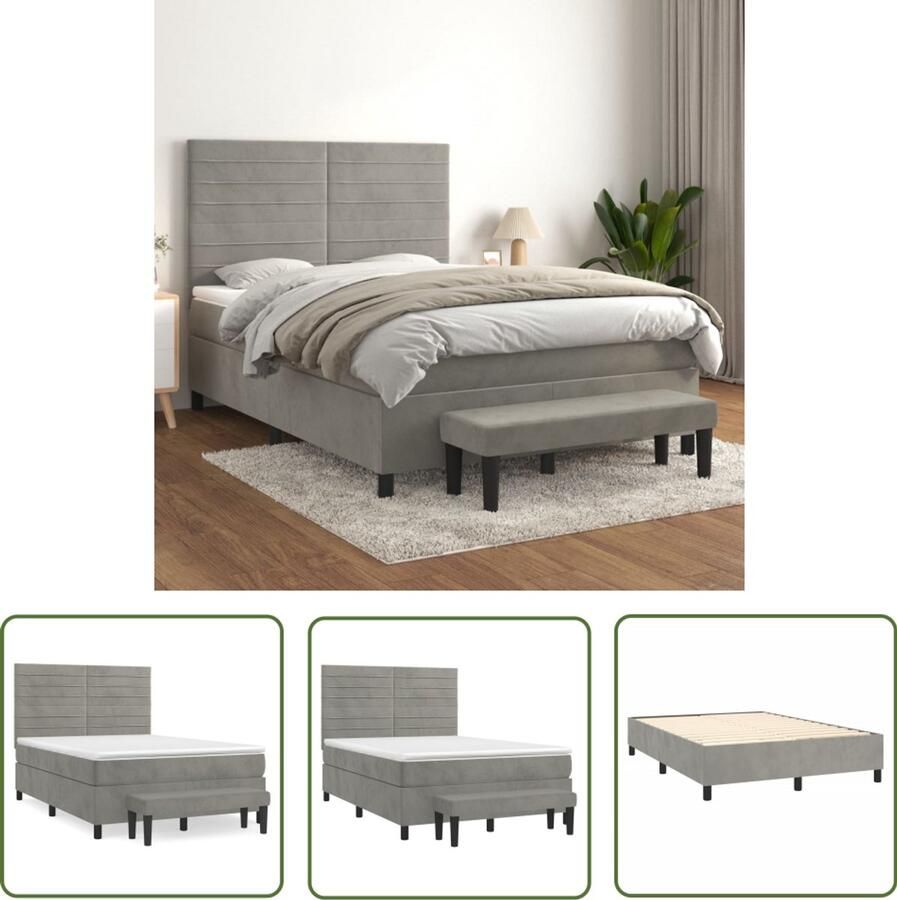 VidaXL Boxspring met matras Fluweel 140x200 cm Boxspringbed Fluweel Bed Boxspring Tweepersoons Bed Slaapkamer Meubilair Hoofdbord Pocketveer Matras Middenhard Matras