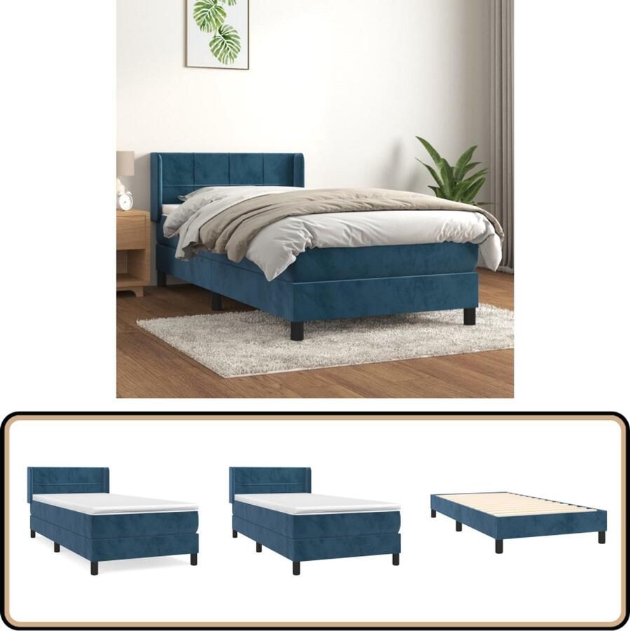 VidaXL Boxspring met matras Fluweel 80x200 cm Boxspringbed Fluweel Bed Donkere Blauwe Bed Tweepersoons Bed Pocketed Veren Matras