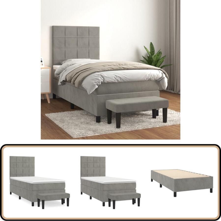 VidaXL Boxspring met Matras Fluweel 80x200 cm Boxspringbed Velvet Bed Tweepersoons Bed Slaapkamer Meubilair Grijs Bed