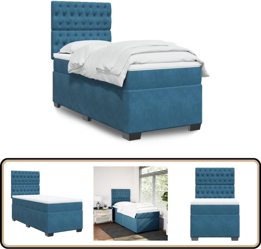 VidaXL Boxspring met matras Fluweel Blauw 80x200 cm Boxspring Boxspringbed Tweepersoonsbed Matras Fluweel