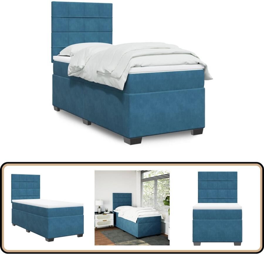 VidaXL Boxspring met matras Fluweel Blauw 90x190 cm Boxspringbed Boxspring Tweepersoonsbed Velvet Bed Blauw Bed