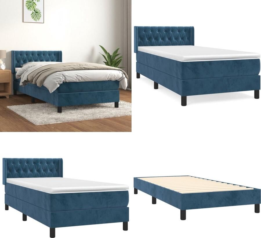 VidaXL Boxspring met matras fluweel donkerblauw 100x200 cm Boxspring Boxsprings Bed Slaapmeubel