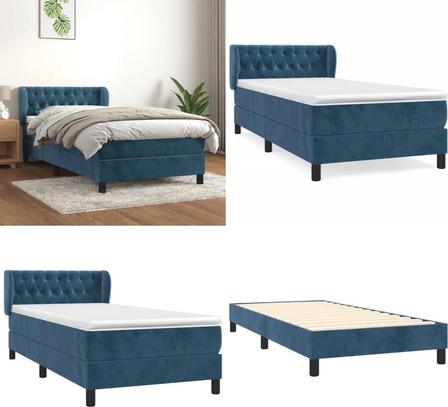 VidaXL Boxspring met matras fluweel donkerblauw 100x200 cm Boxspring Boxsprings Bed Slaapmeubel