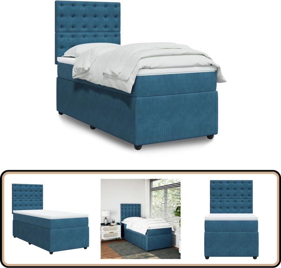 VidaXL Boxspring met matras fluweel donkerblauw 100x200 cm