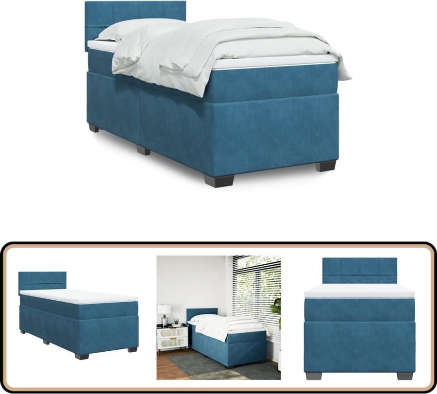 VidaXL Boxspring met matras fluweel donkerblauw 100x200 cm